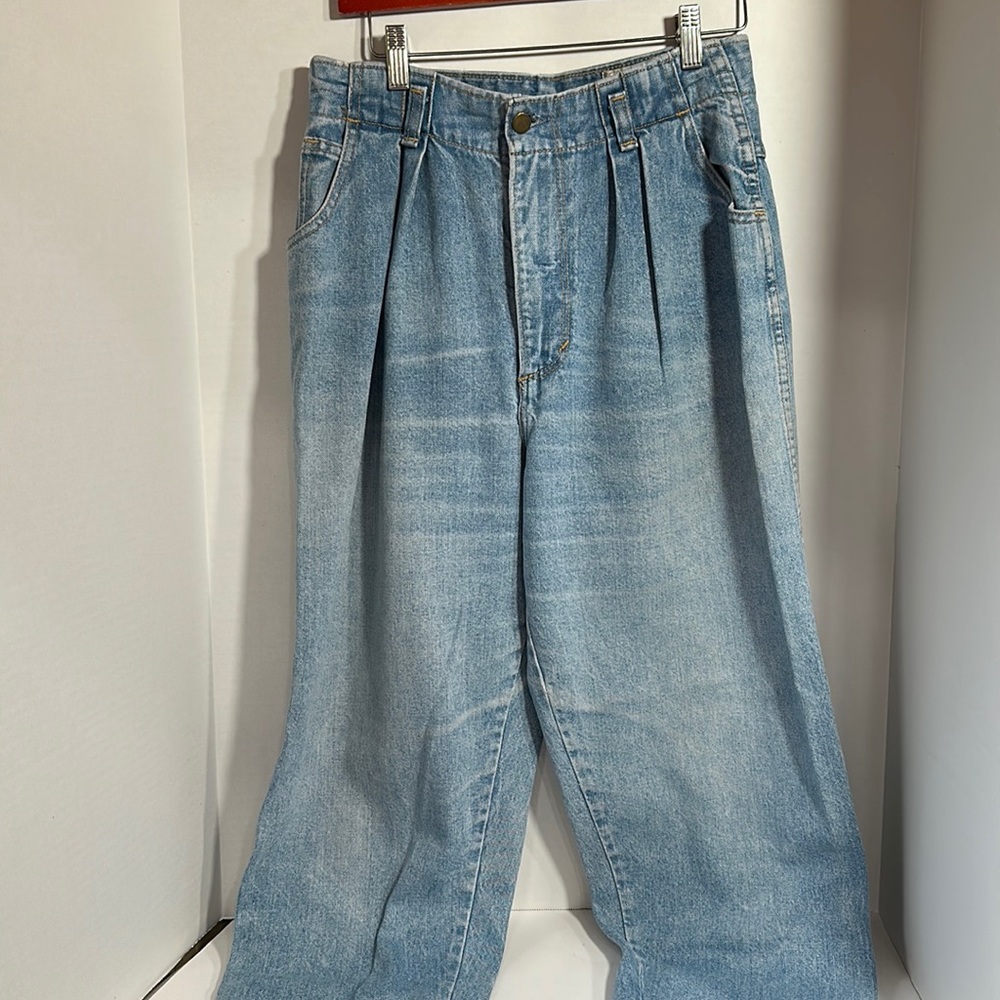 French navy vintage pleated light wash jeans size 14 see measurements 80s 90s